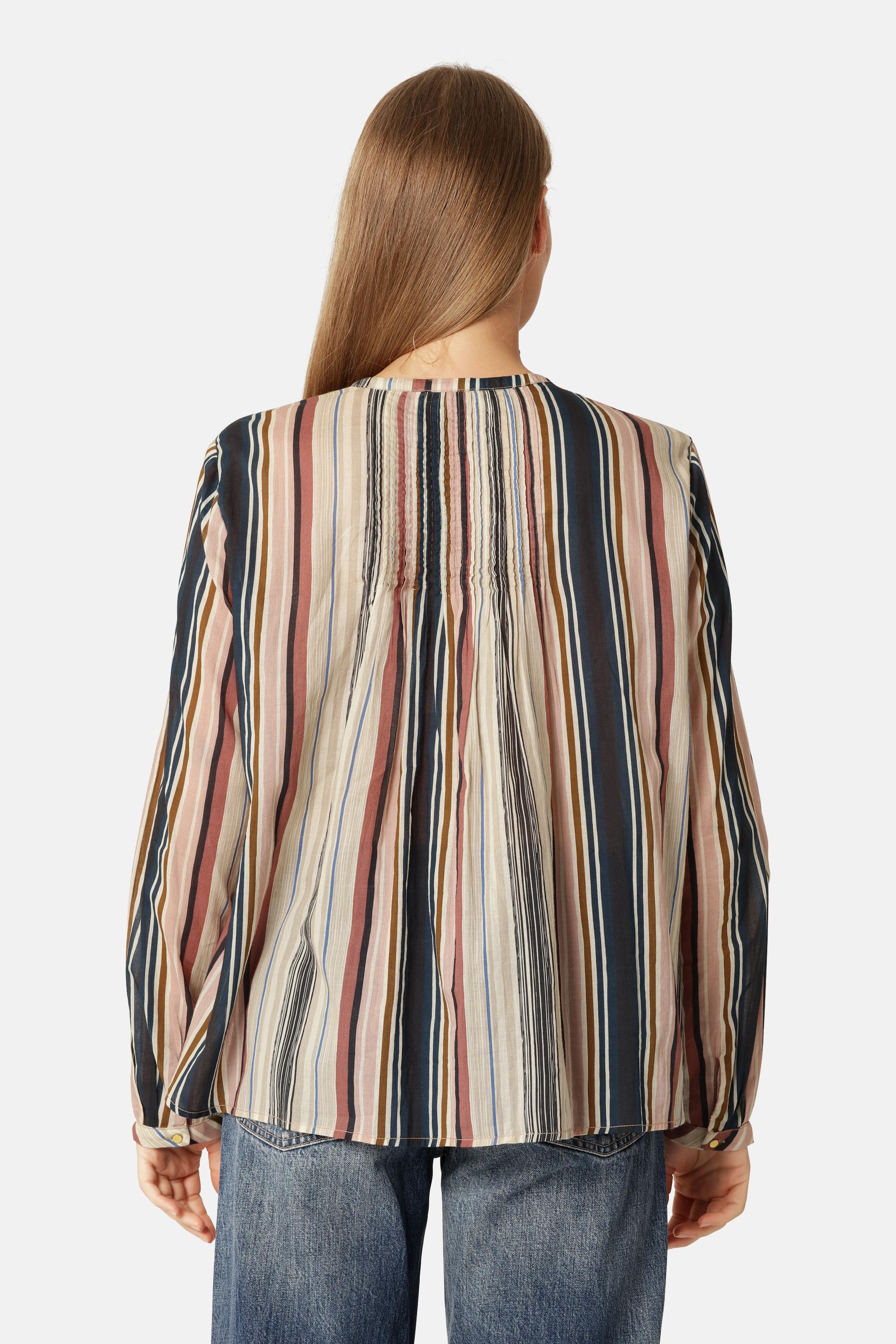 Long Sleeved Shirt Pintuck - Beige Organic Stripe